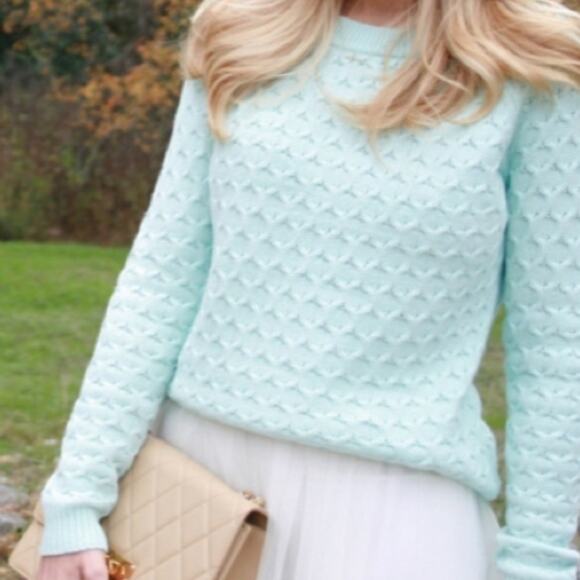 Old Navy textured fisherman sweater Mint Green Honeycomb knit pullover cotton M - Picture 2 of 13